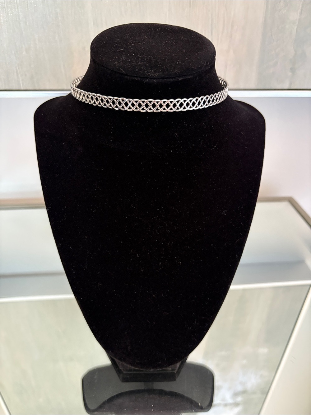 Sterling Silver Woven Choker Necklace - Silver